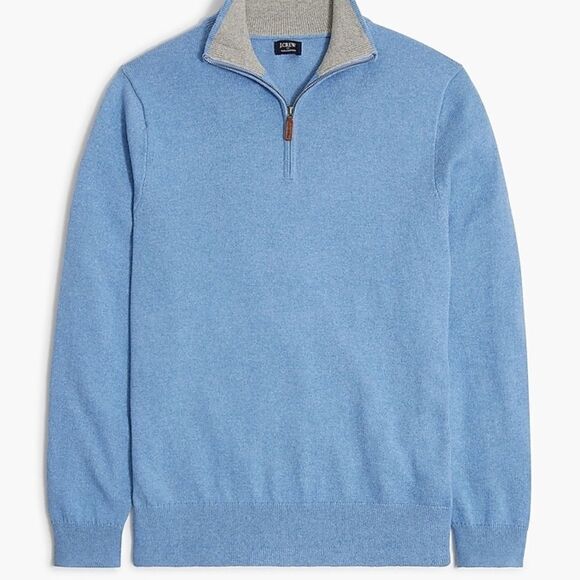 NWT J.Crew Cotton Quarter Zip Heathered Blue Pullover Sweater Sz L - Picture 2 of 6